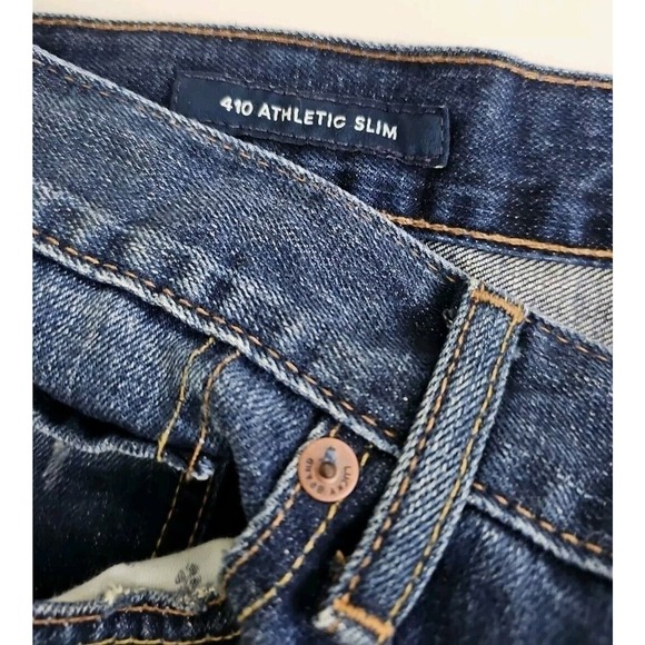 Lucky Brand ~Men's 34 x 32~ Dark Blue Denim 410 Athletic Slim Jeans Distressed. - Picture 8 of 9
